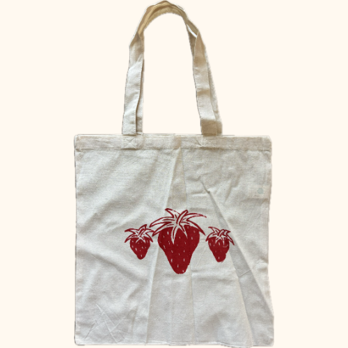 strawberry canvas tote