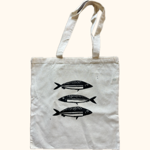 3 fish canvas tote