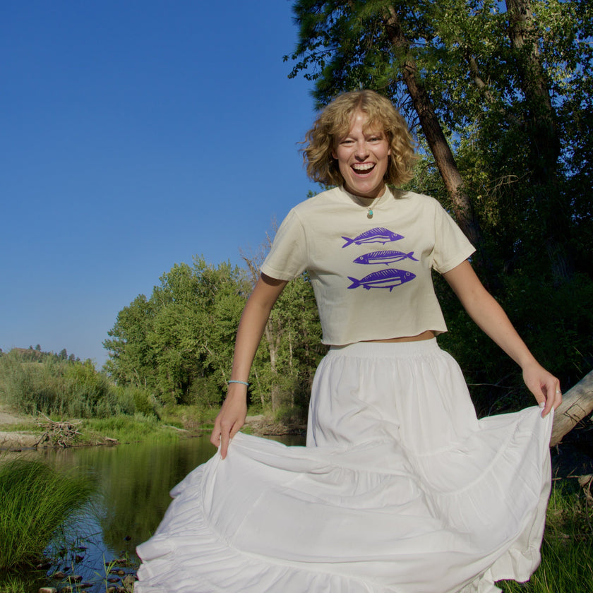 Margo is 5'8 and wears a cropped-length S.